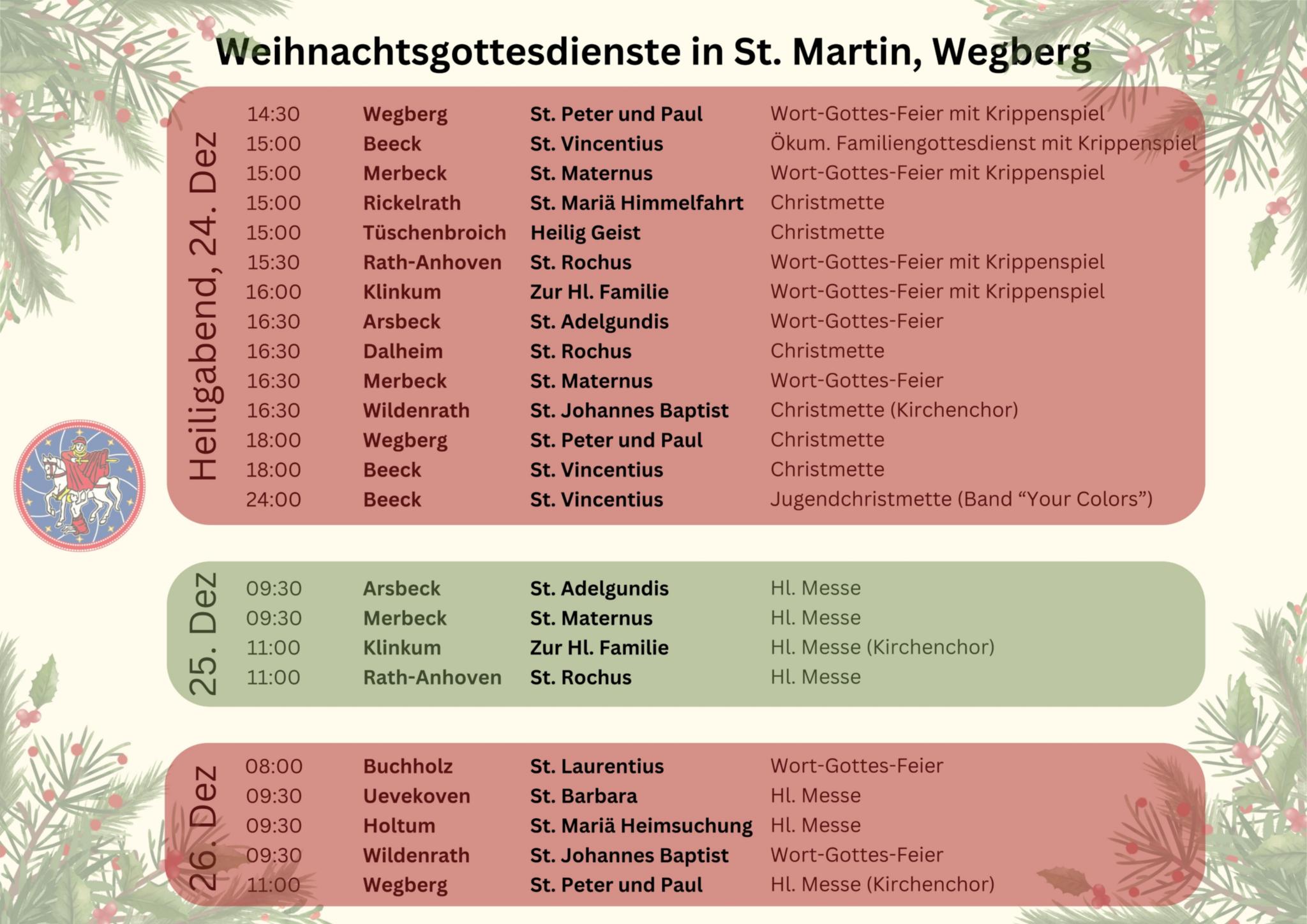 Unsere Weihnachtsgottesdienste in Wegberg 2024