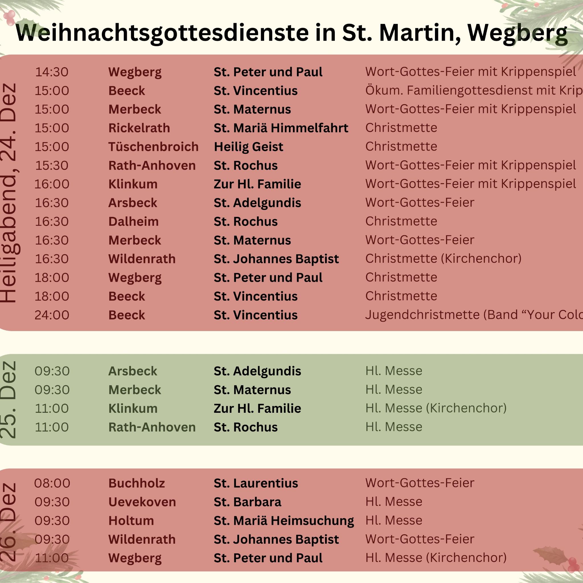 Unsere Weihnachtsgottesdienste in Wegberg 2024